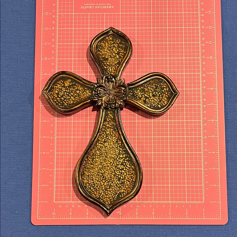 Decorative Gold-Tone Textured Cross Wall Accent